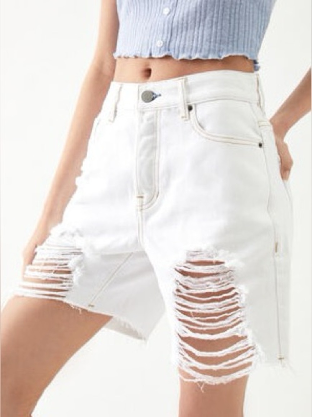 Pacsun High Rise Boy Short White Denim Distressed Longline Shorts